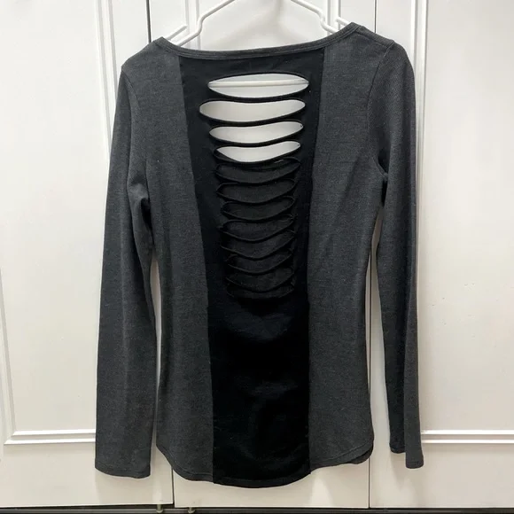 Gray Shirt with Black Cut Out Back, Large - Picture 2 of 4